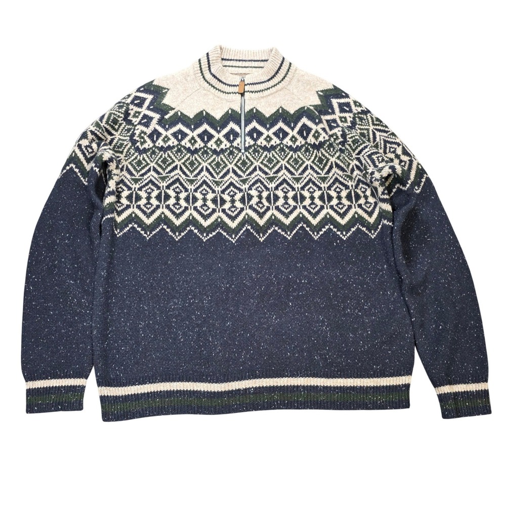 St. John's Bay Fair Isle Quarter Zip Sweater Mens Size XXL Speckled Navy NEW